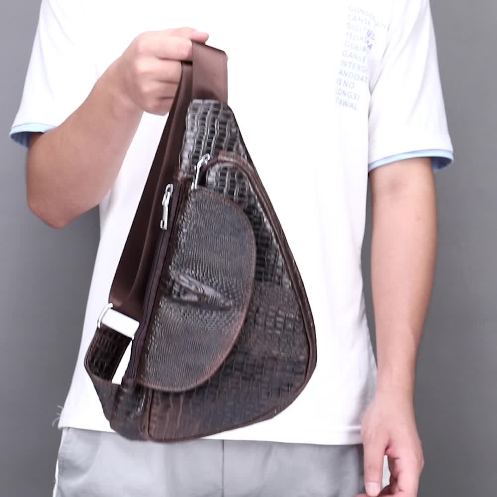 Genuine Leather Chest Bag, Crocodile Pattern Crossbody Shoulder Bag