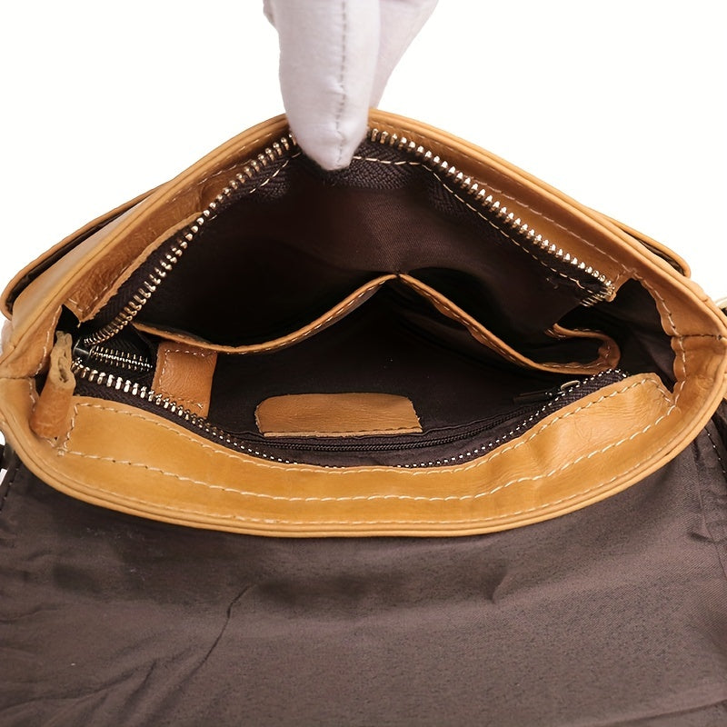 Genuine Leather Messenger Bag, Vintage Multifunctional Flap Purse