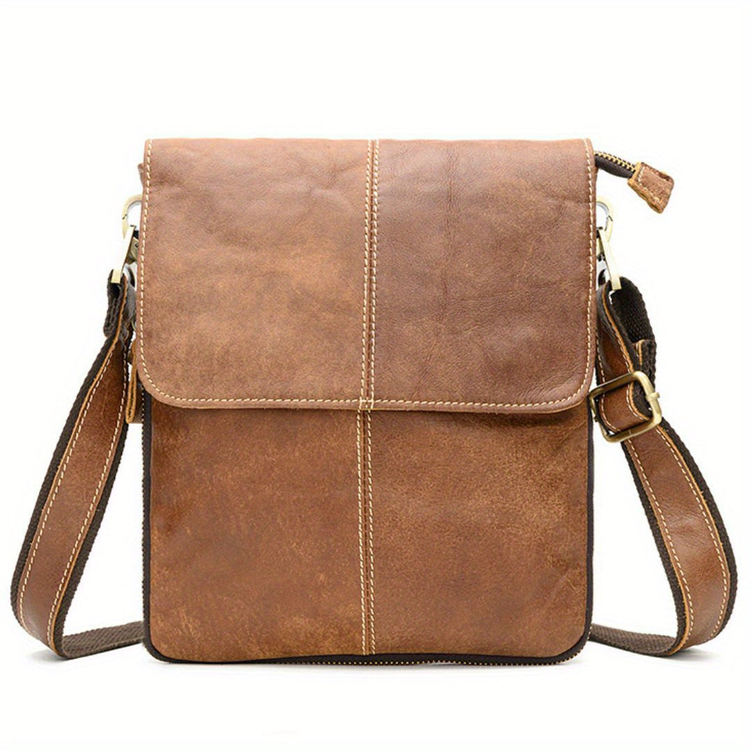 Genuine Leather Messenger Bag, Vintage Multifunctional Flap Purse